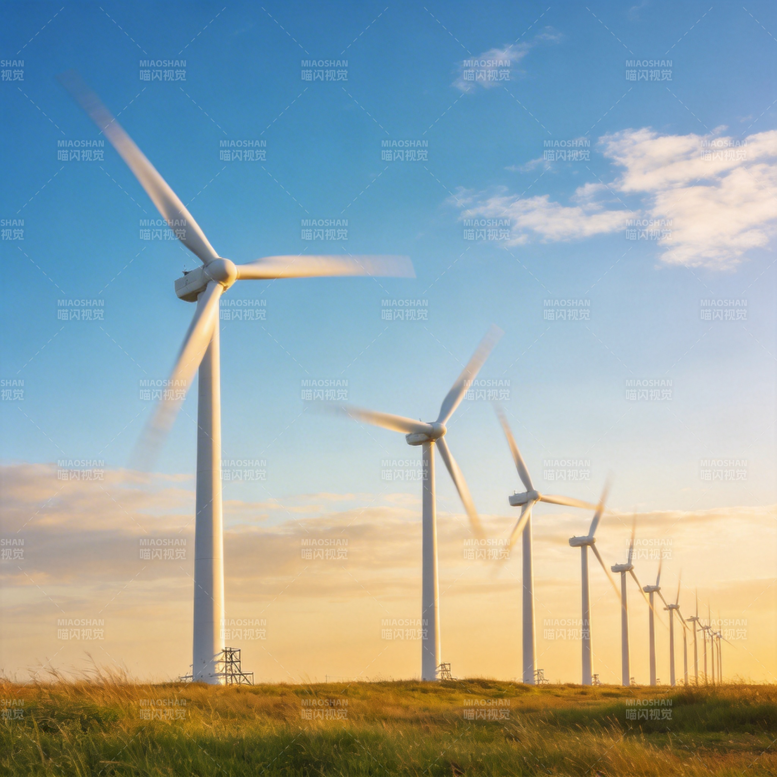 风车列阵迎朝阳图片