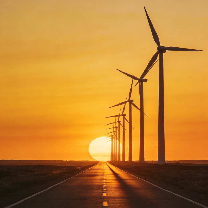 风车公路日落图片