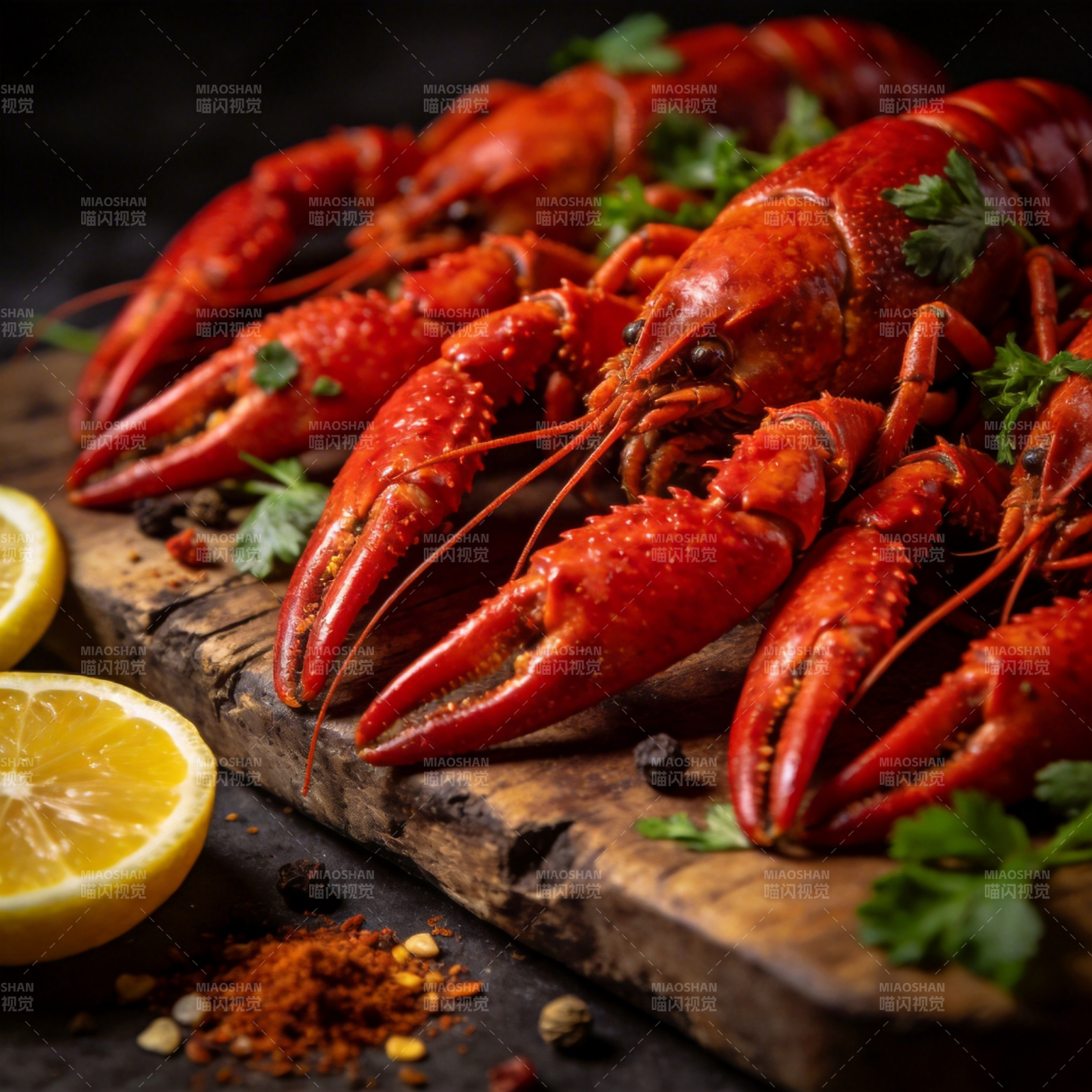 鲜红龙虾配柠檬图片