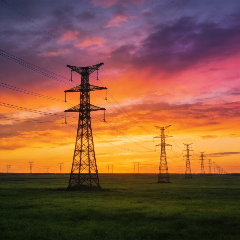 电塔剪影夕阳下图片