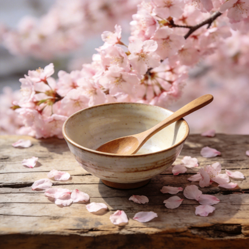 樱花茶碗静谧春景图片