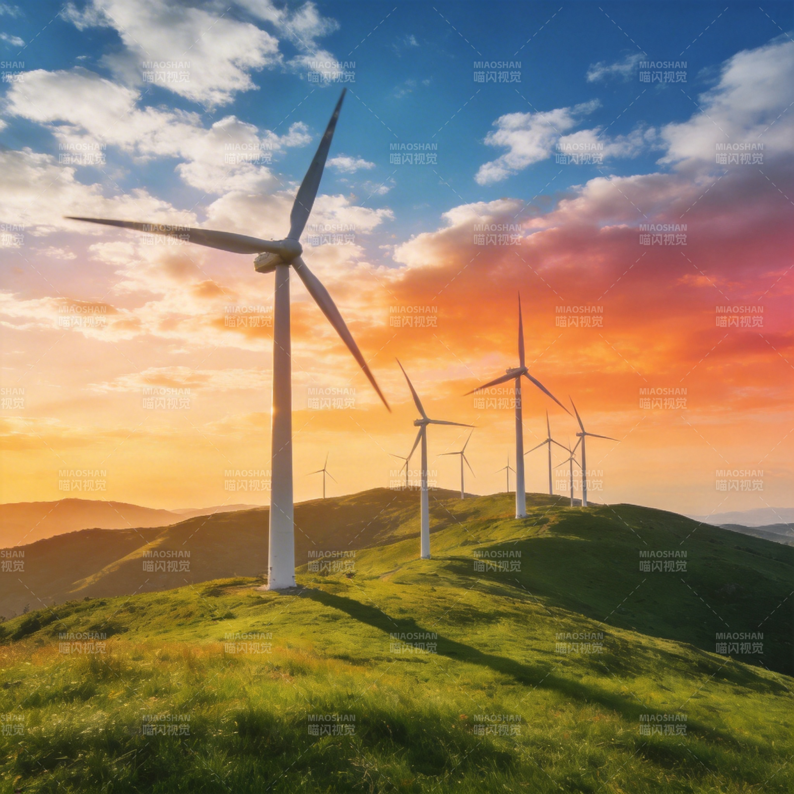 风车山景日落图片