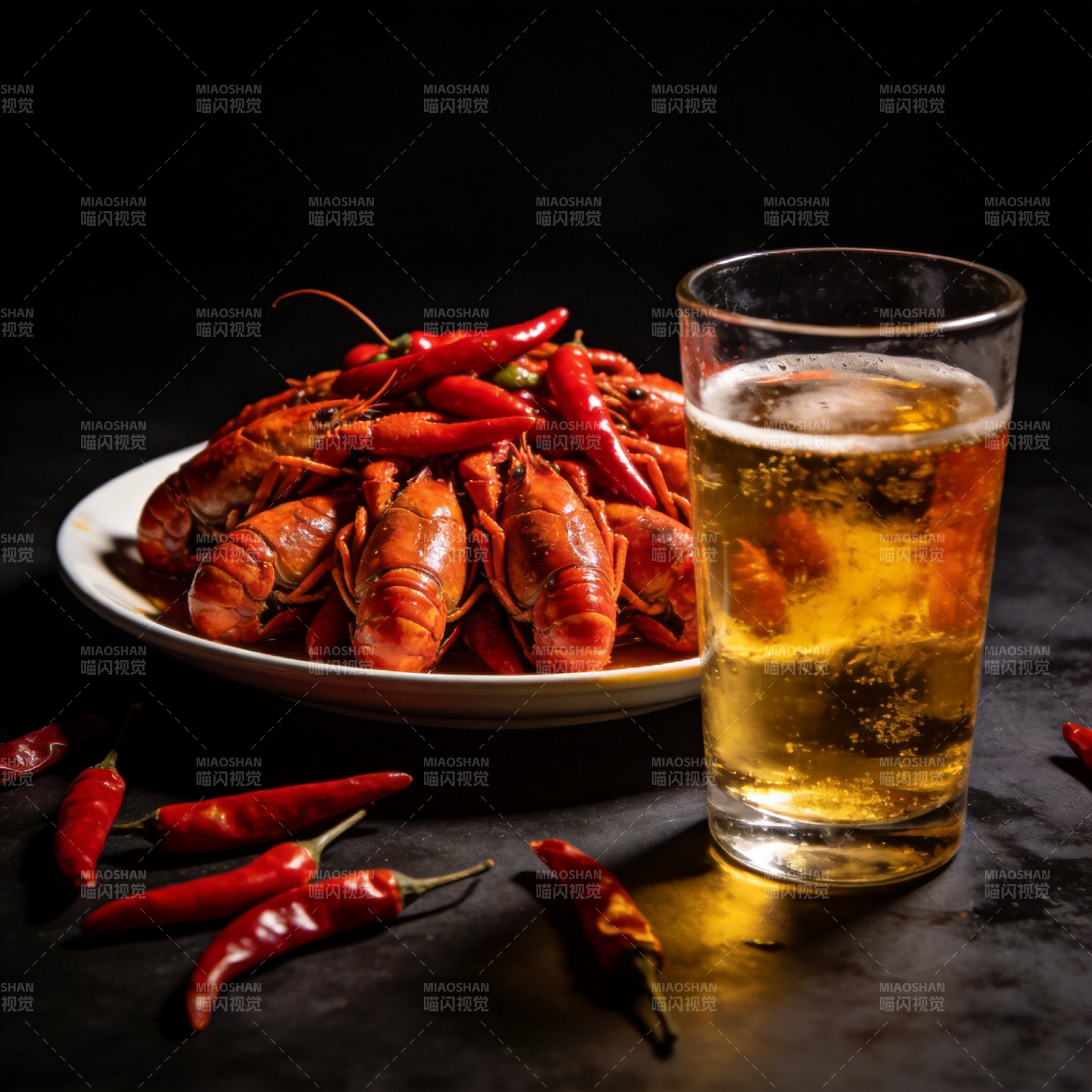 辣味小龙虾配啤酒图片