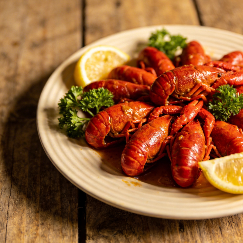 香辣小龙虾配柠檬图片