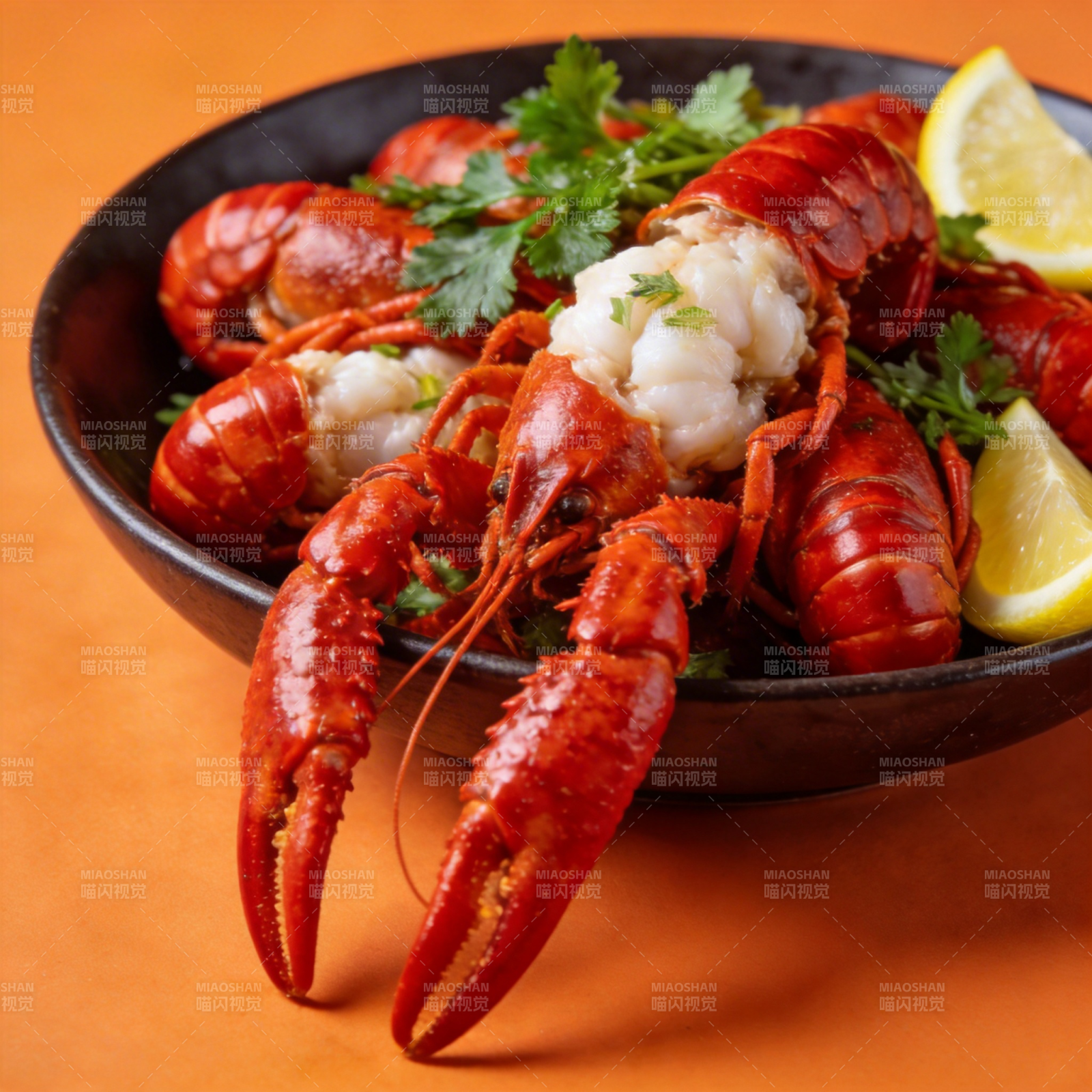 鲜美龙虾配柠檬图片