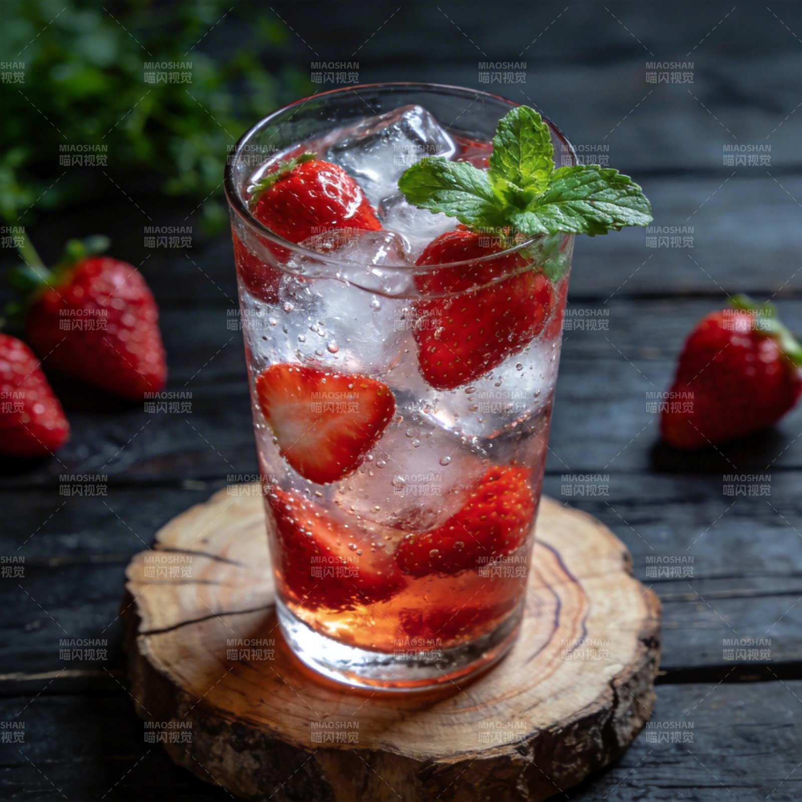草莓薄荷冰饮图片