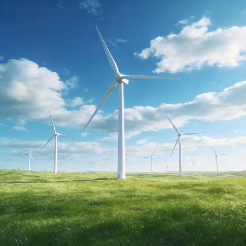 风车绿野蓝天图片