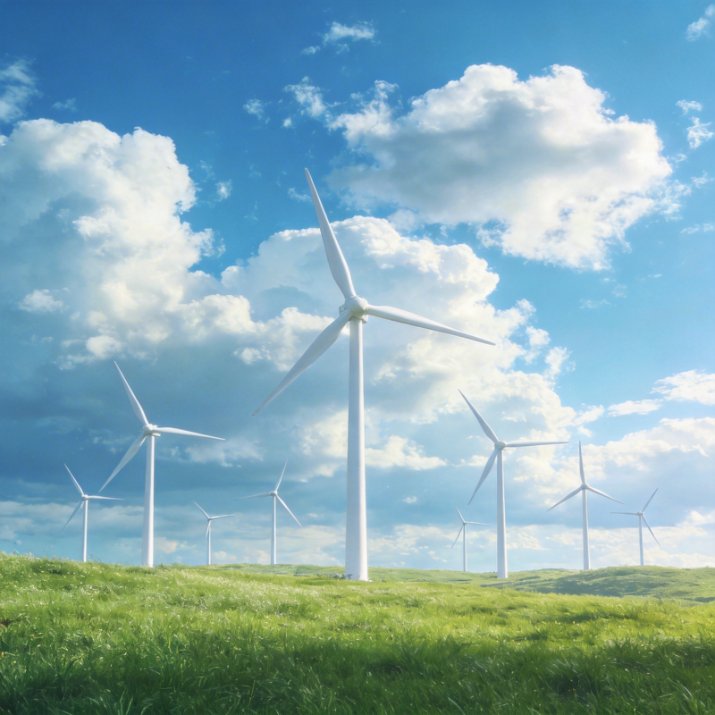 风车绿野蓝天图片