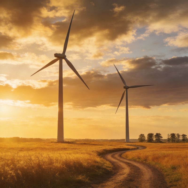 风车夕阳田野路图片