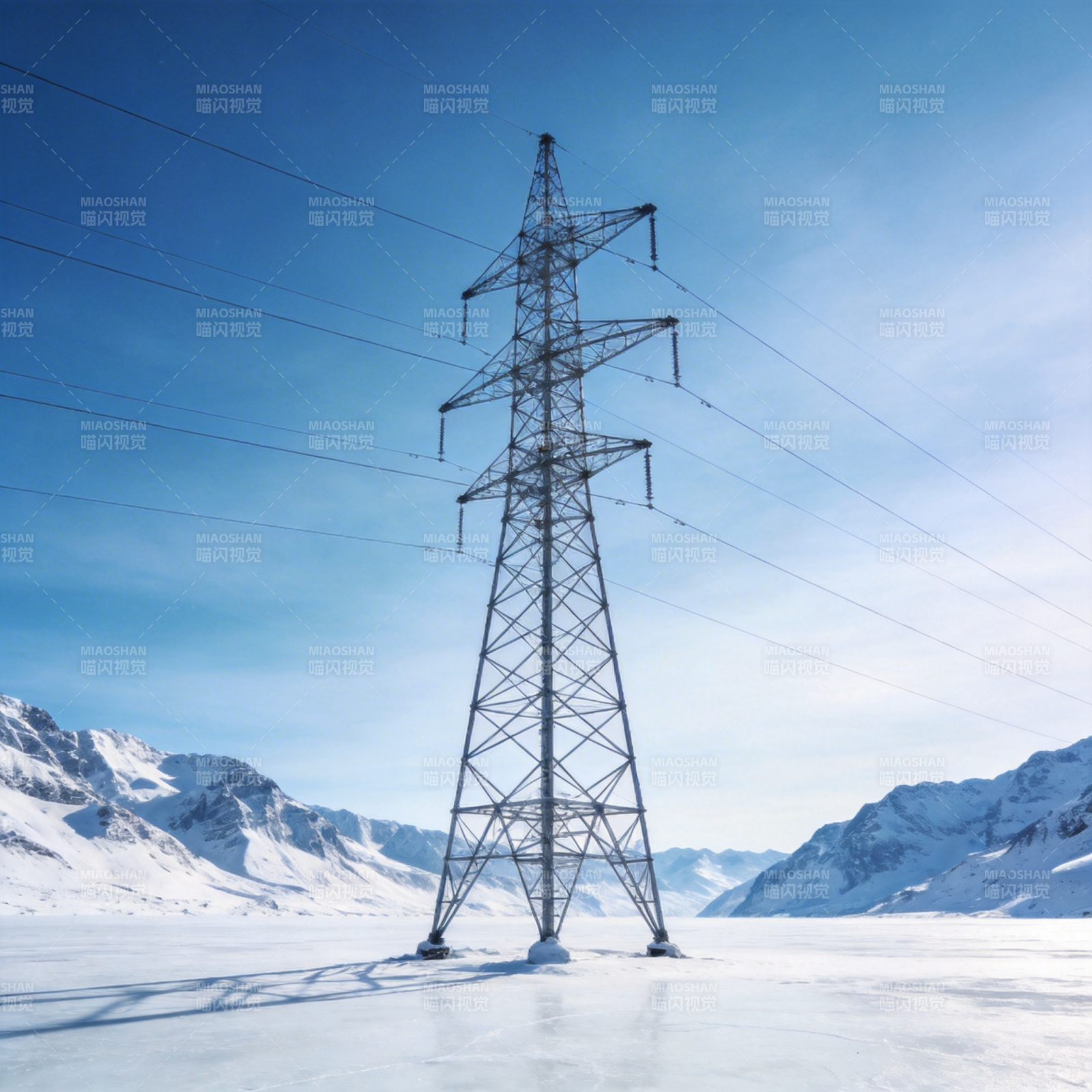 雪原上的电力塔图片
