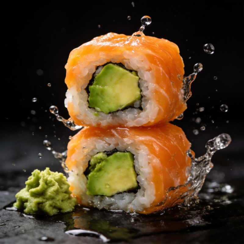 三文鱼寿司飞溅图片