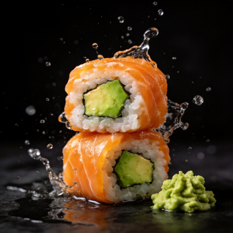 三文鱼寿司飞溅图片