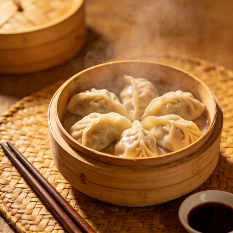 热气腾腾的蒸饺图片