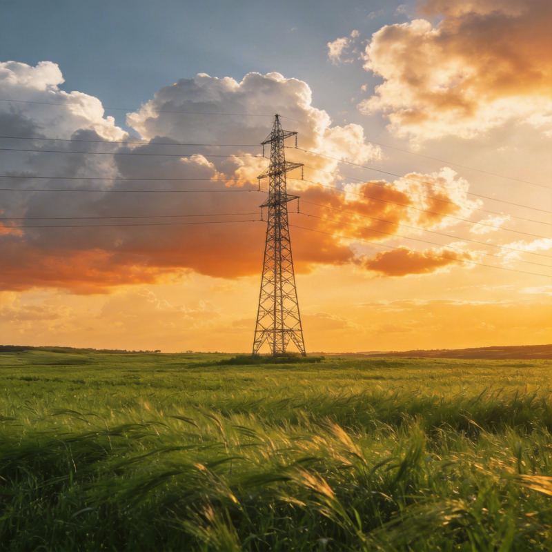 夕阳下的电力塔图片