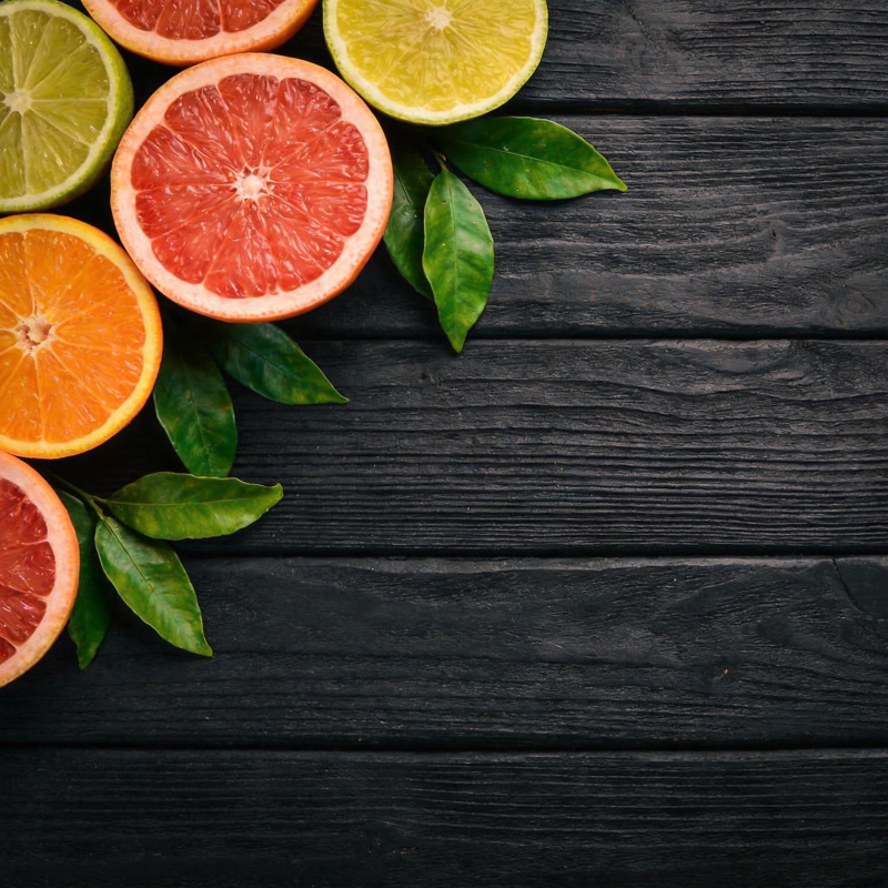 柑橘切片与绿叶图片