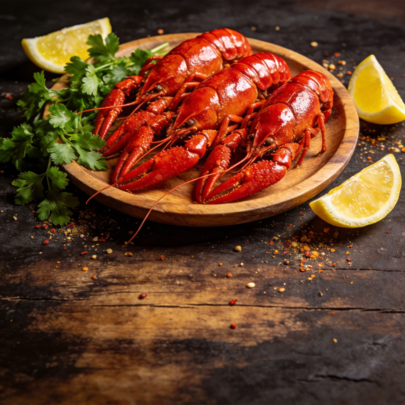 鲜红小龙虾配柠檬图片