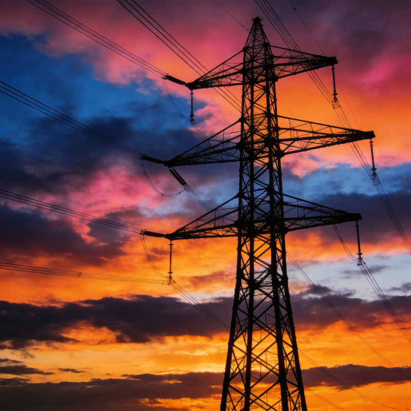 电力塔剪影日落图片