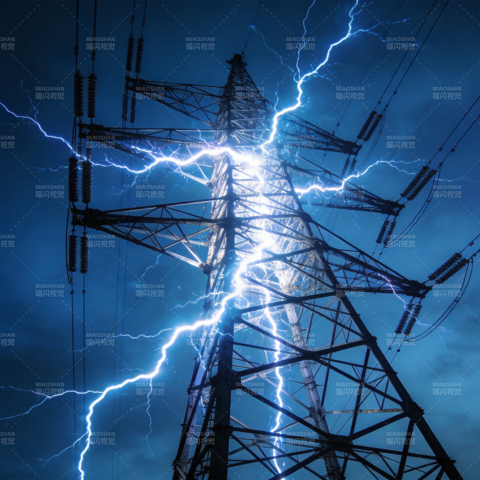 雷电击中高压塔图片