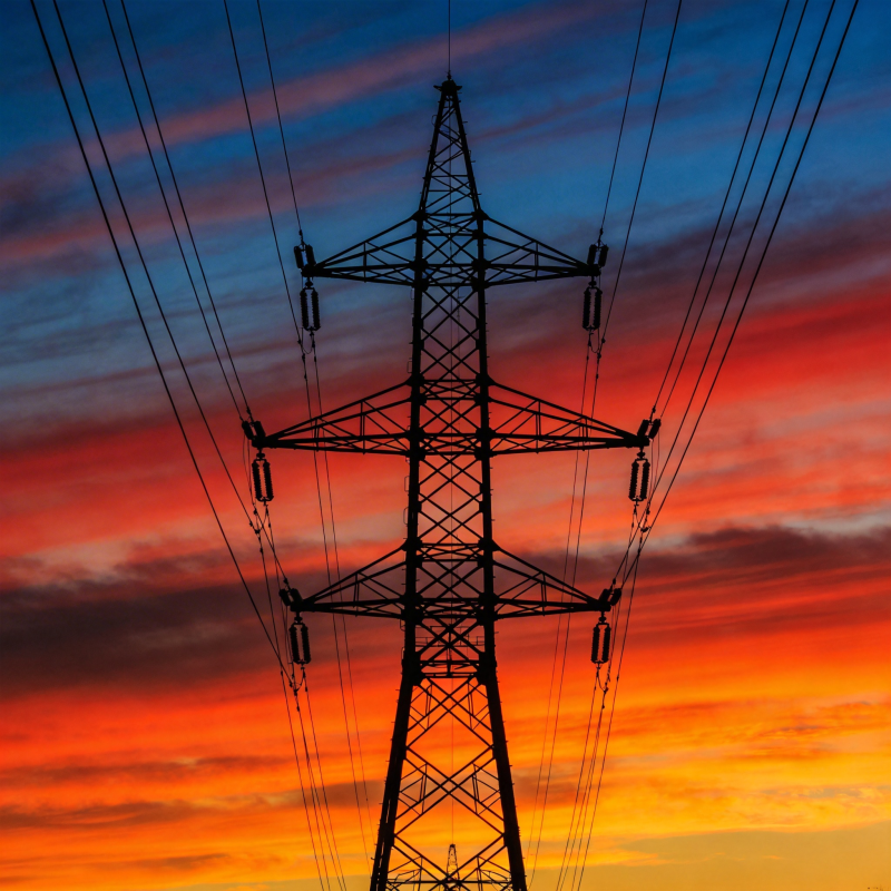 夕阳下的电力塔图片