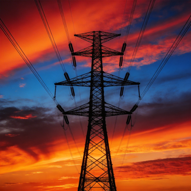 夕阳下的电力塔图片