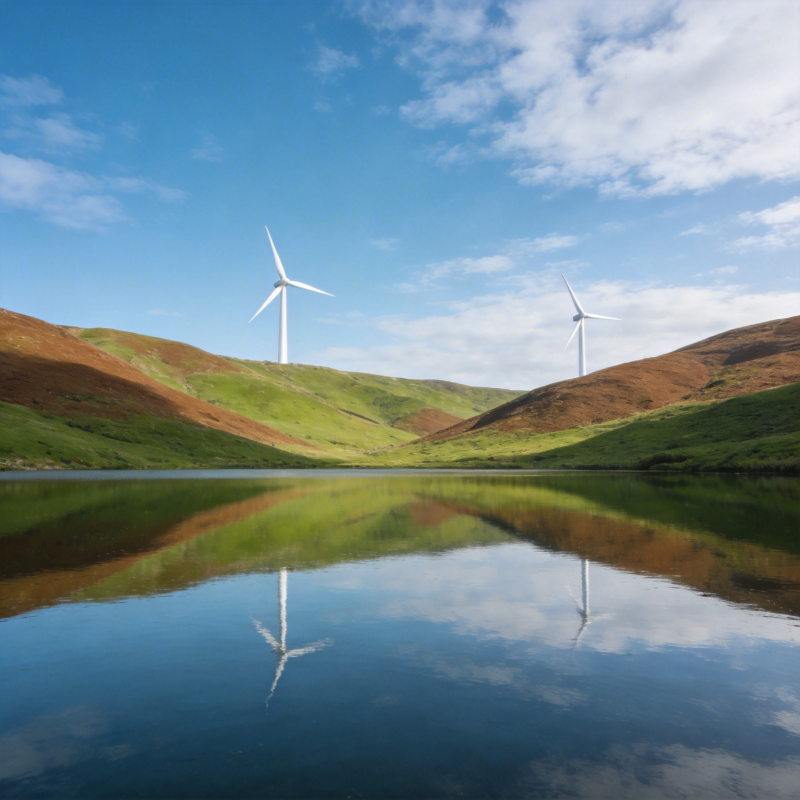 风车倒影湖光山色图片