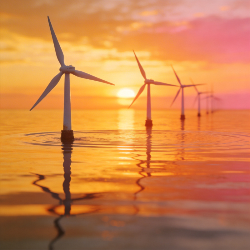 海上风车日落图片