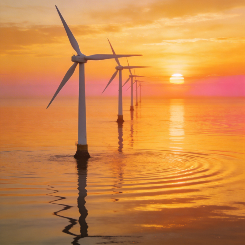 海上风车日落图片