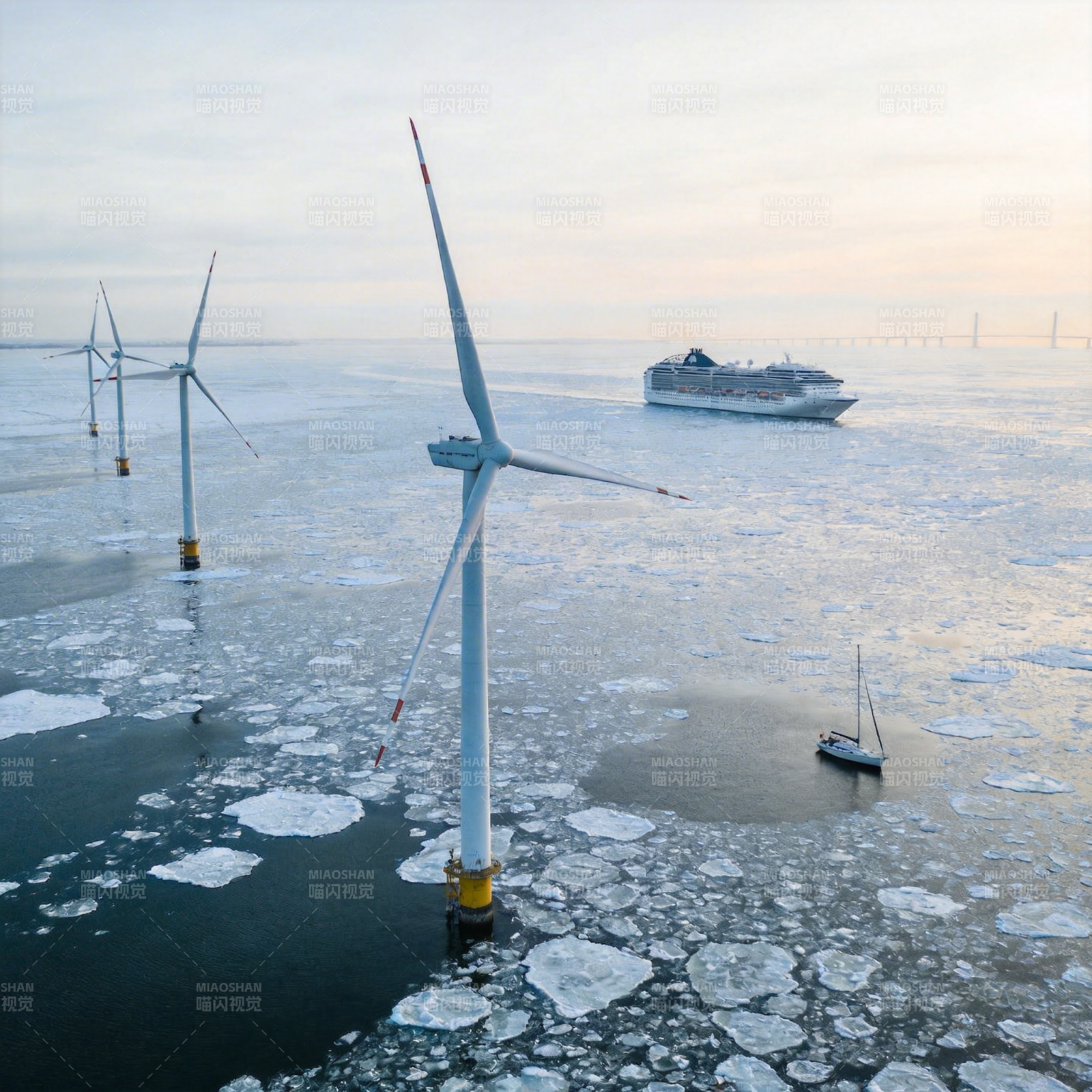 冰海风车与邮轮图片