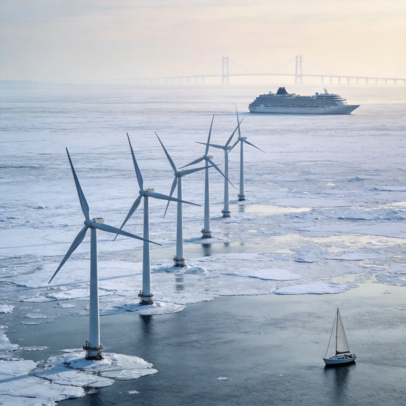 冰海风车与邮轮图片