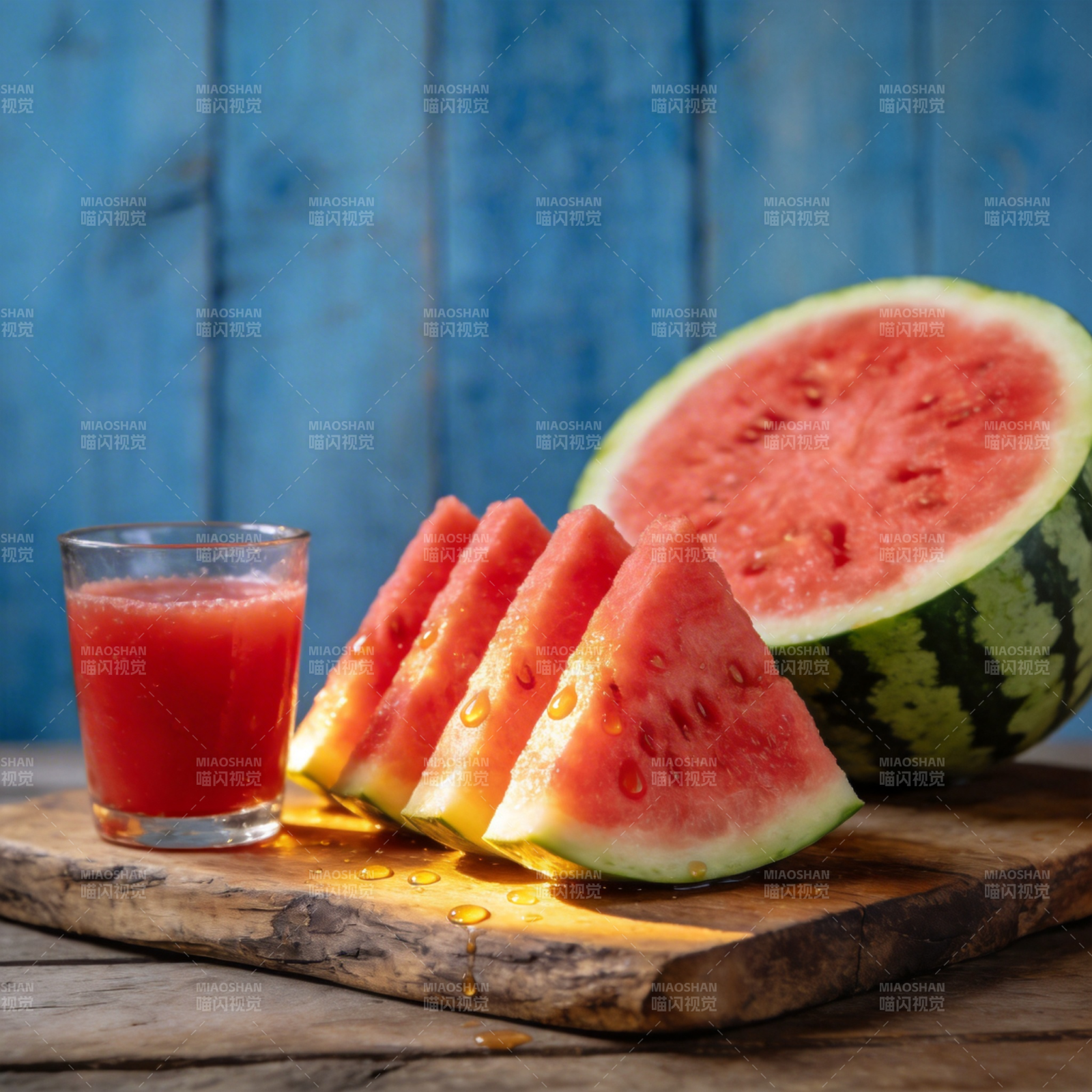 西瓜汁与切片西瓜图片