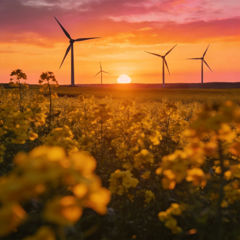 风车花海夕阳图片