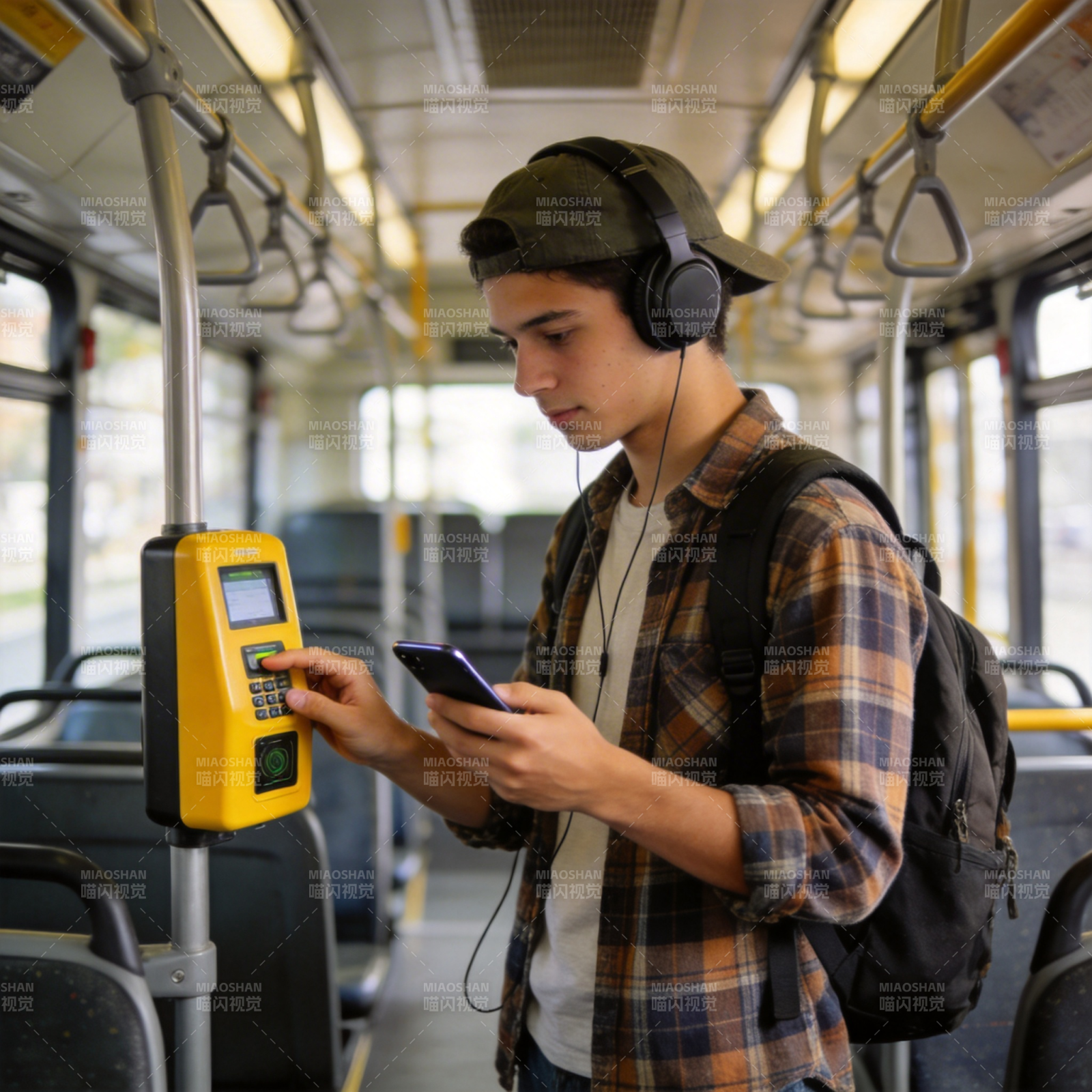 公交上的年轻乘客图片