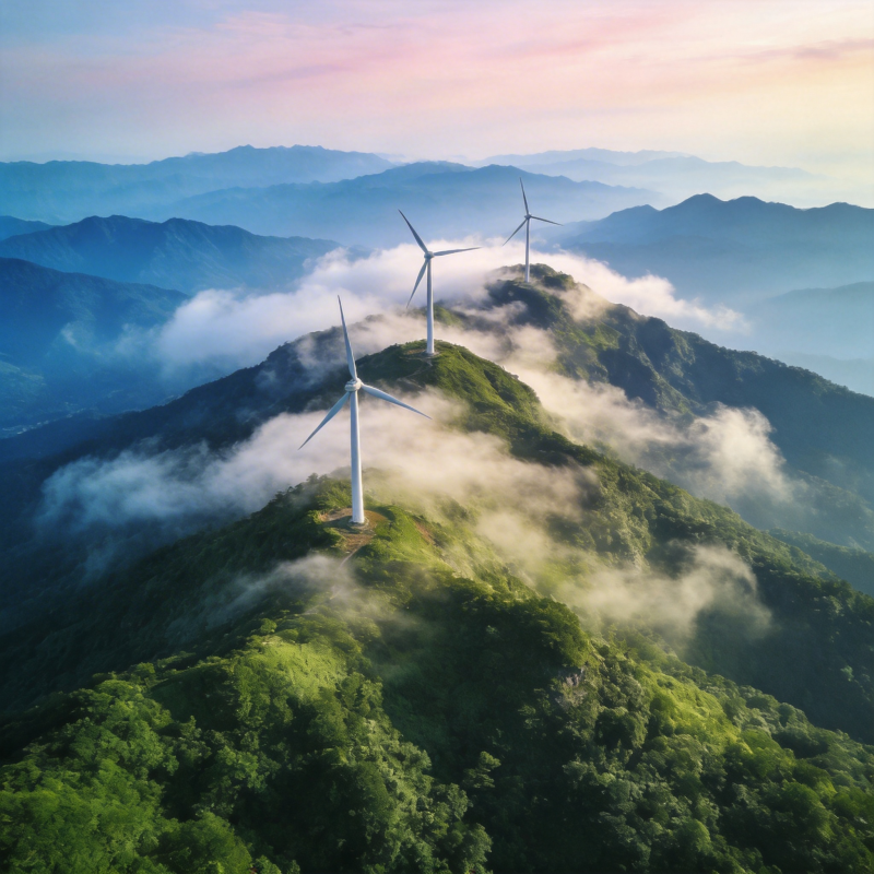 山巅风车云海间图片