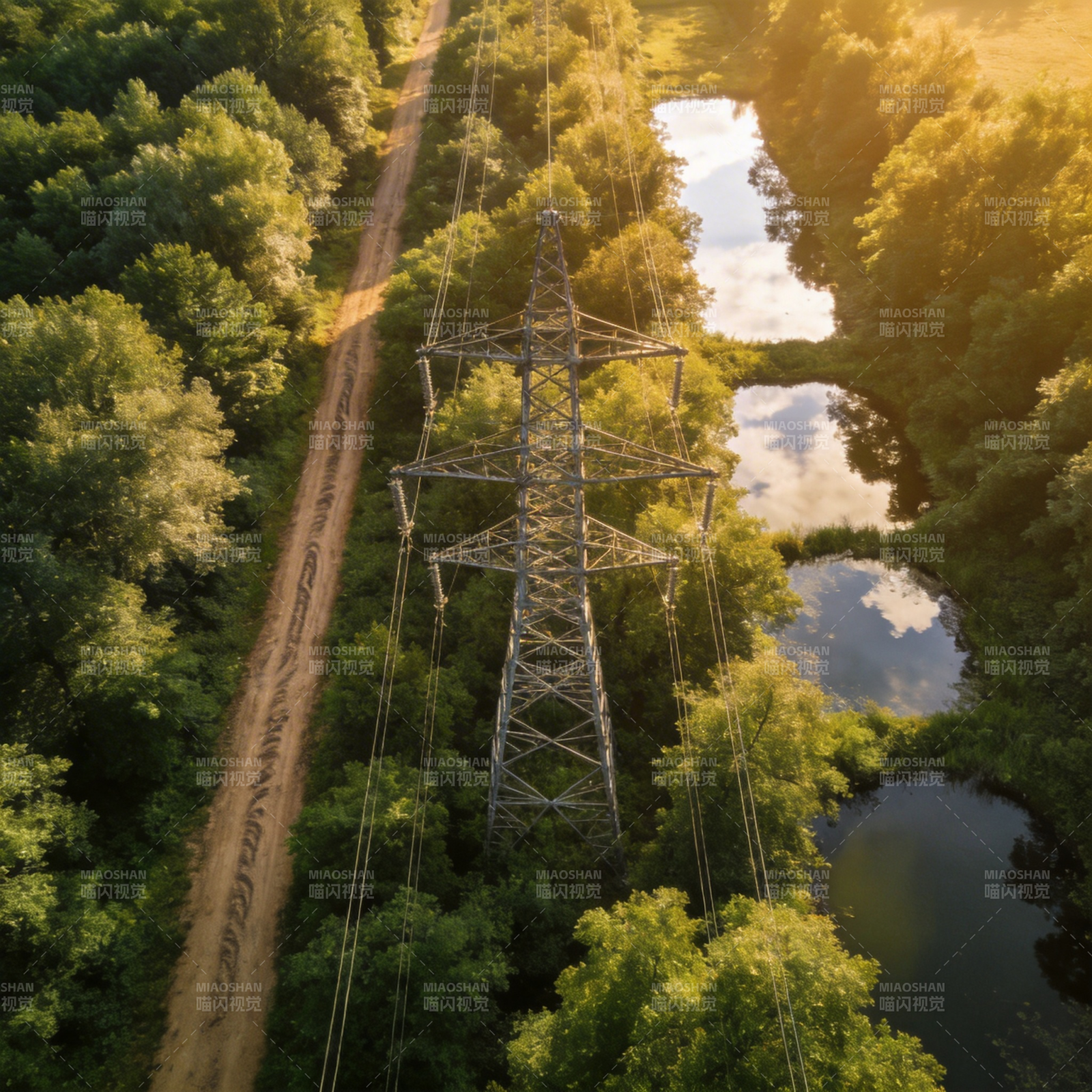 森林中的电力塔图片