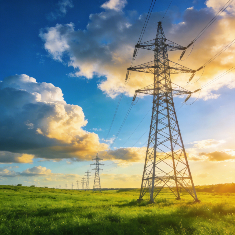 电力塔与蓝天绿地图片