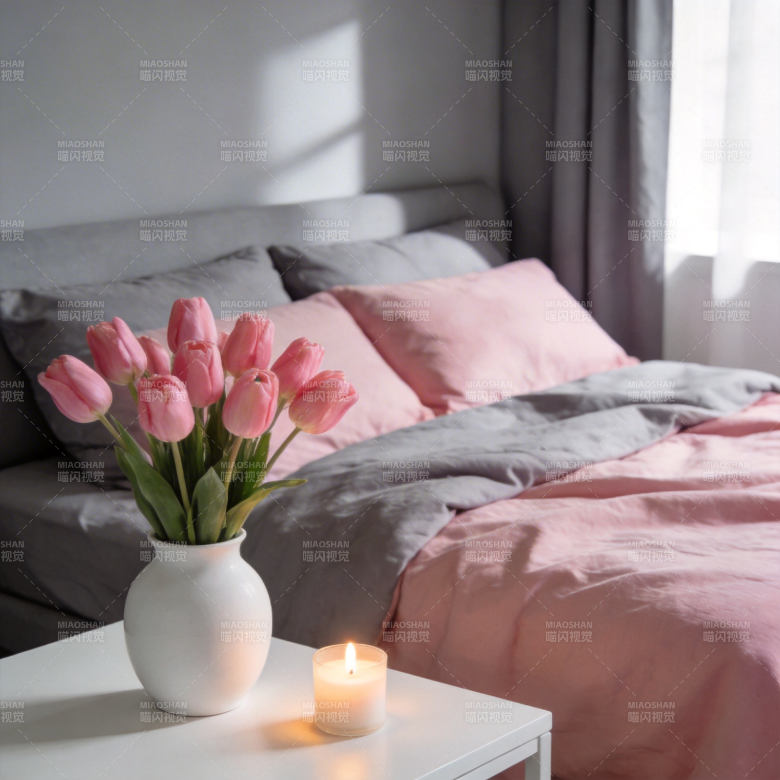 温馨卧室 花香烛影图片