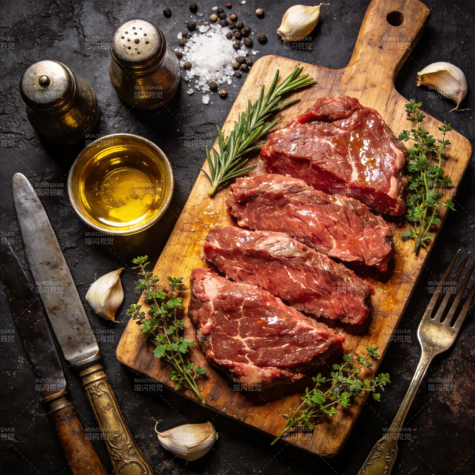 鲜嫩牛排配香草图片