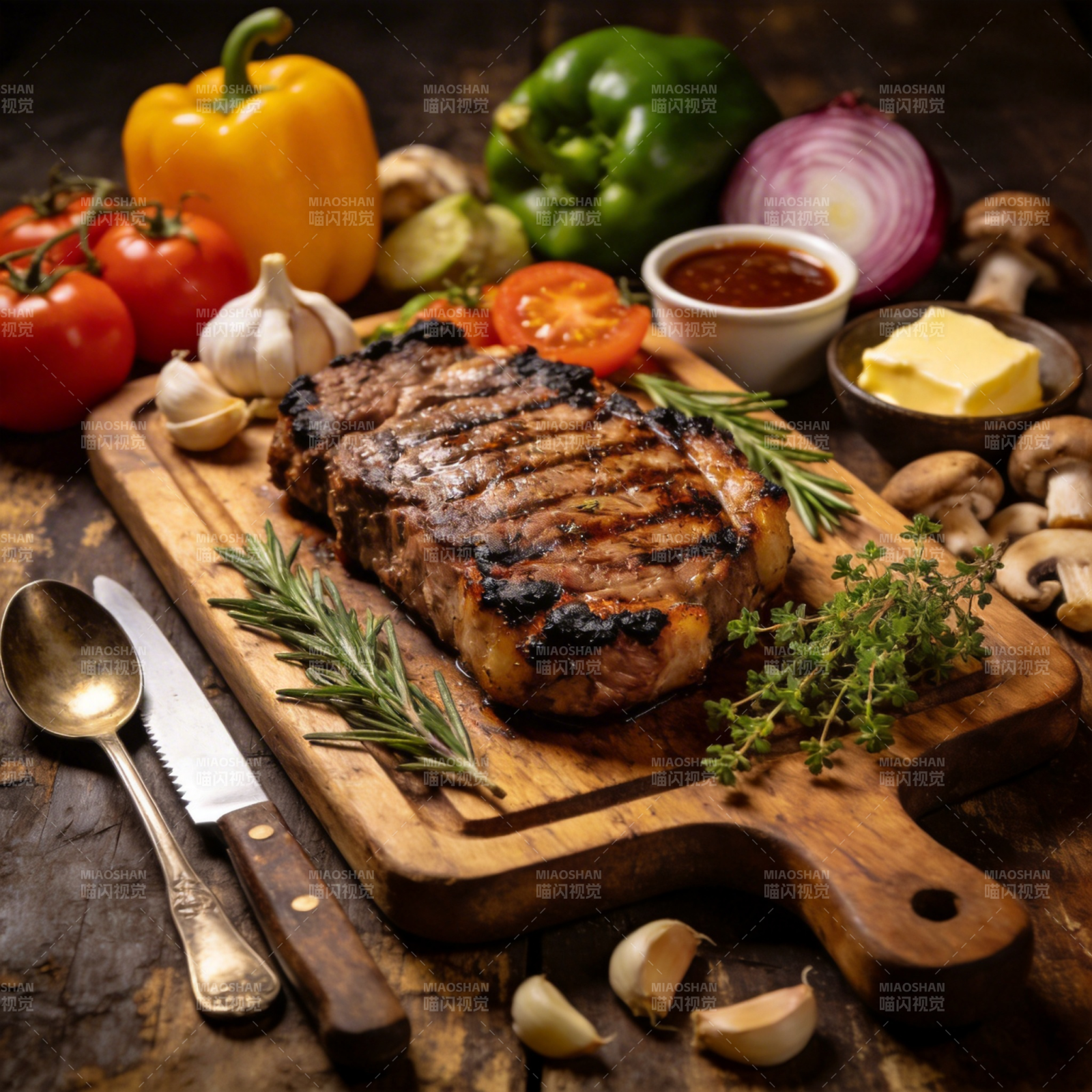 烤牛排配香草蔬菜图片
