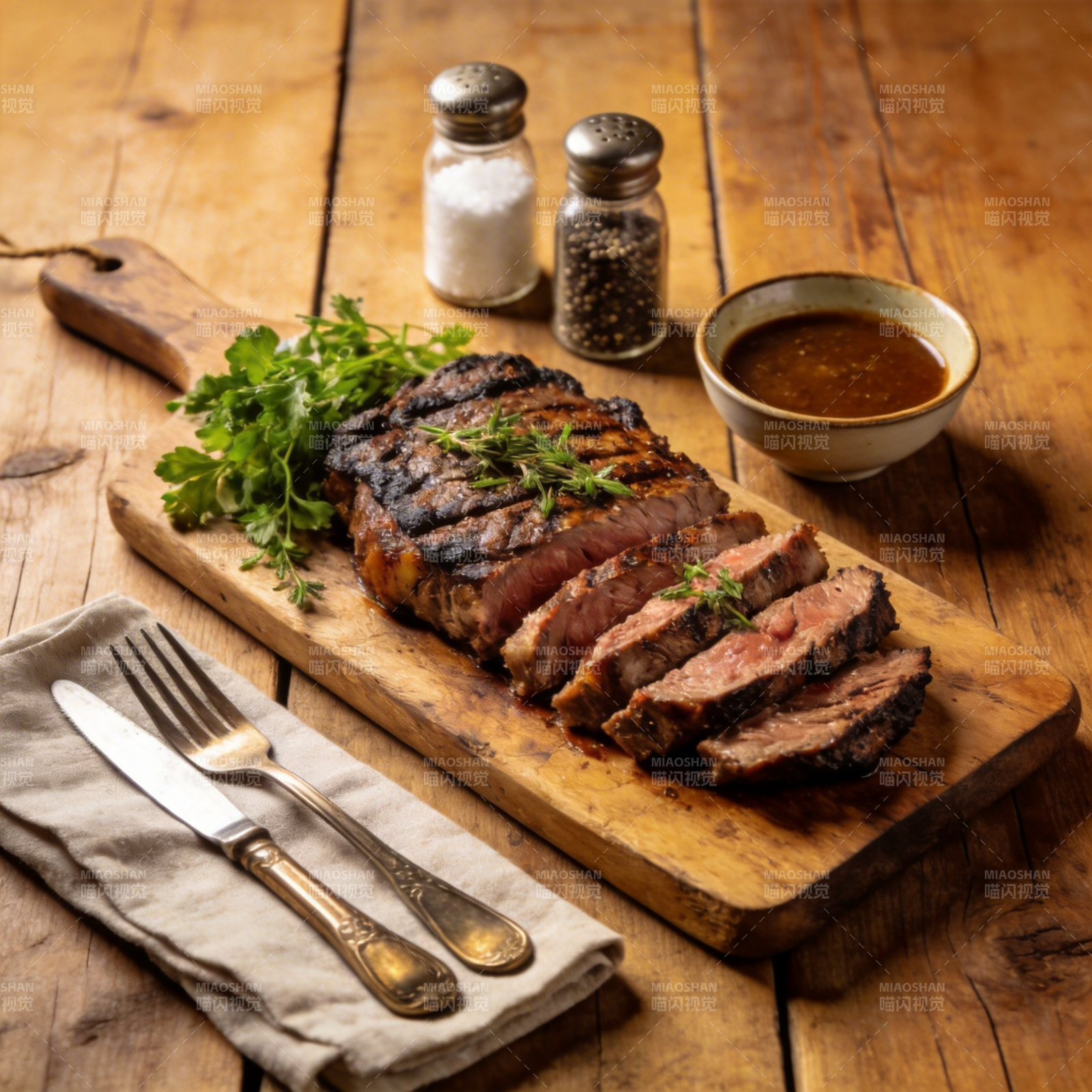香煎牛排配酱汁图片