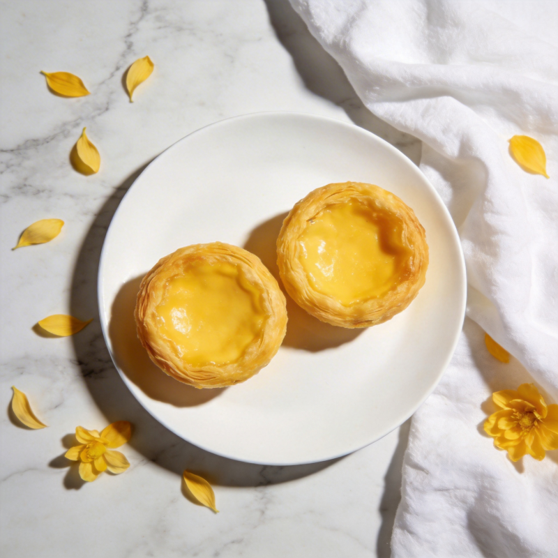 蛋挞与黄花相伴图片