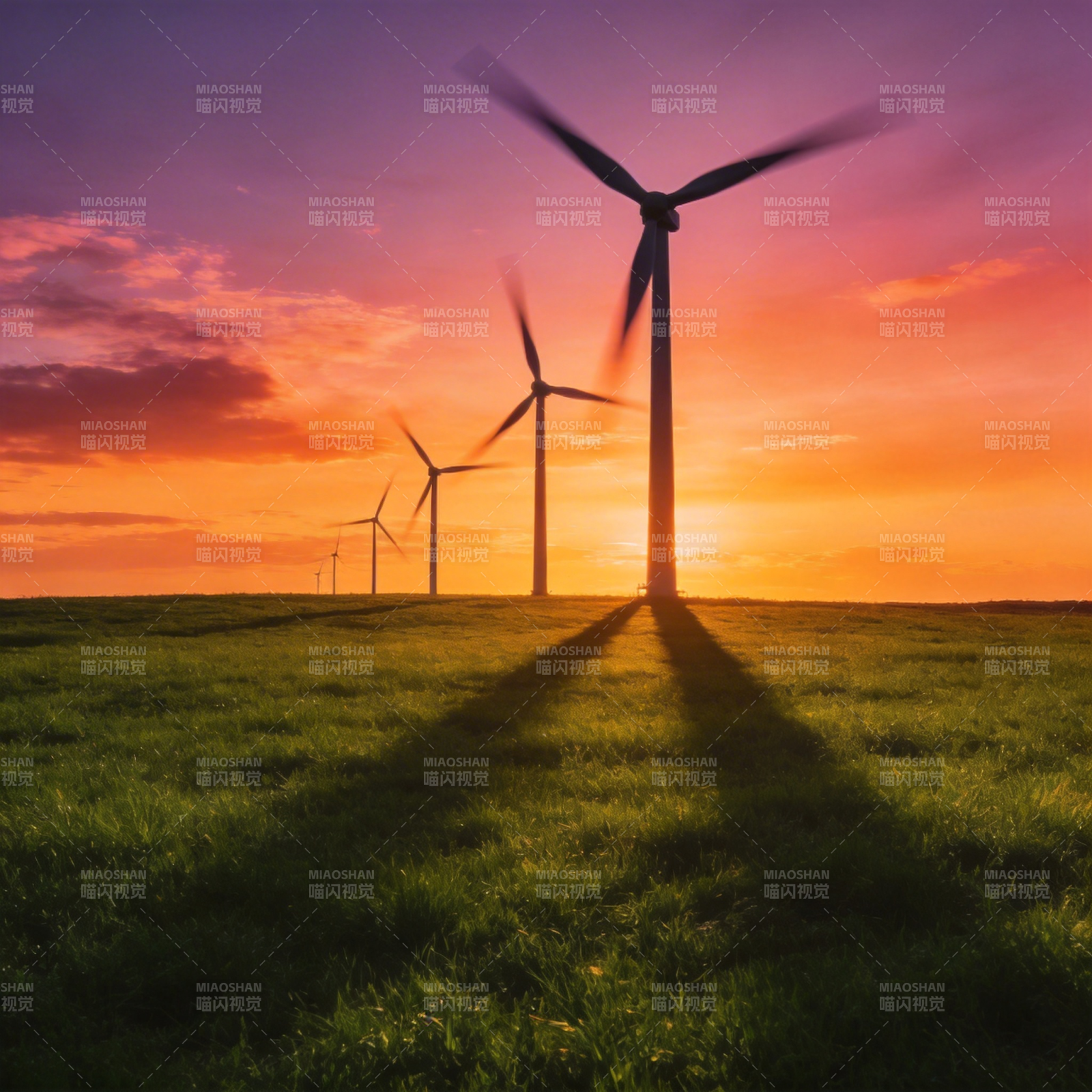 风车剪影夕阳下图片