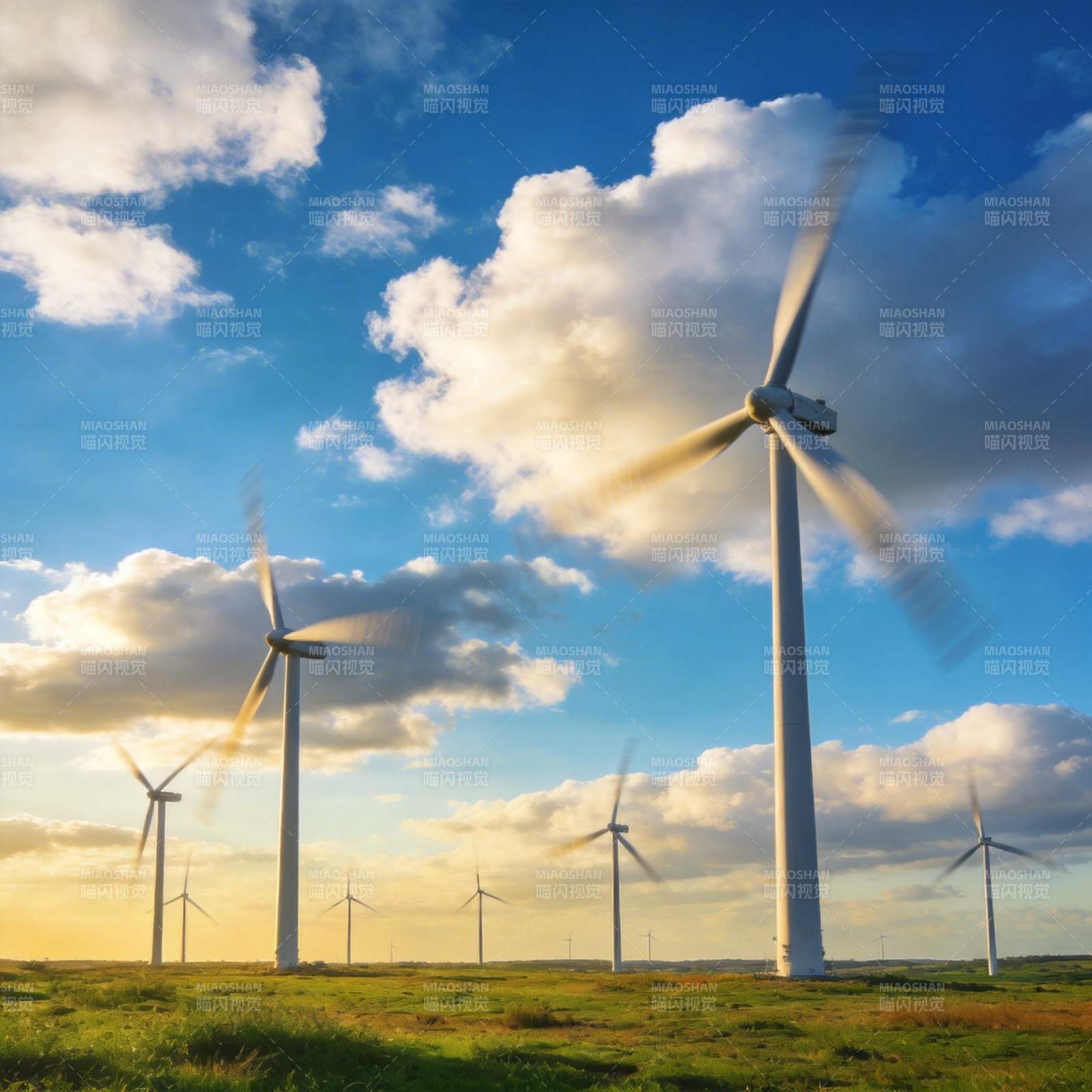 风车田野蓝天图片