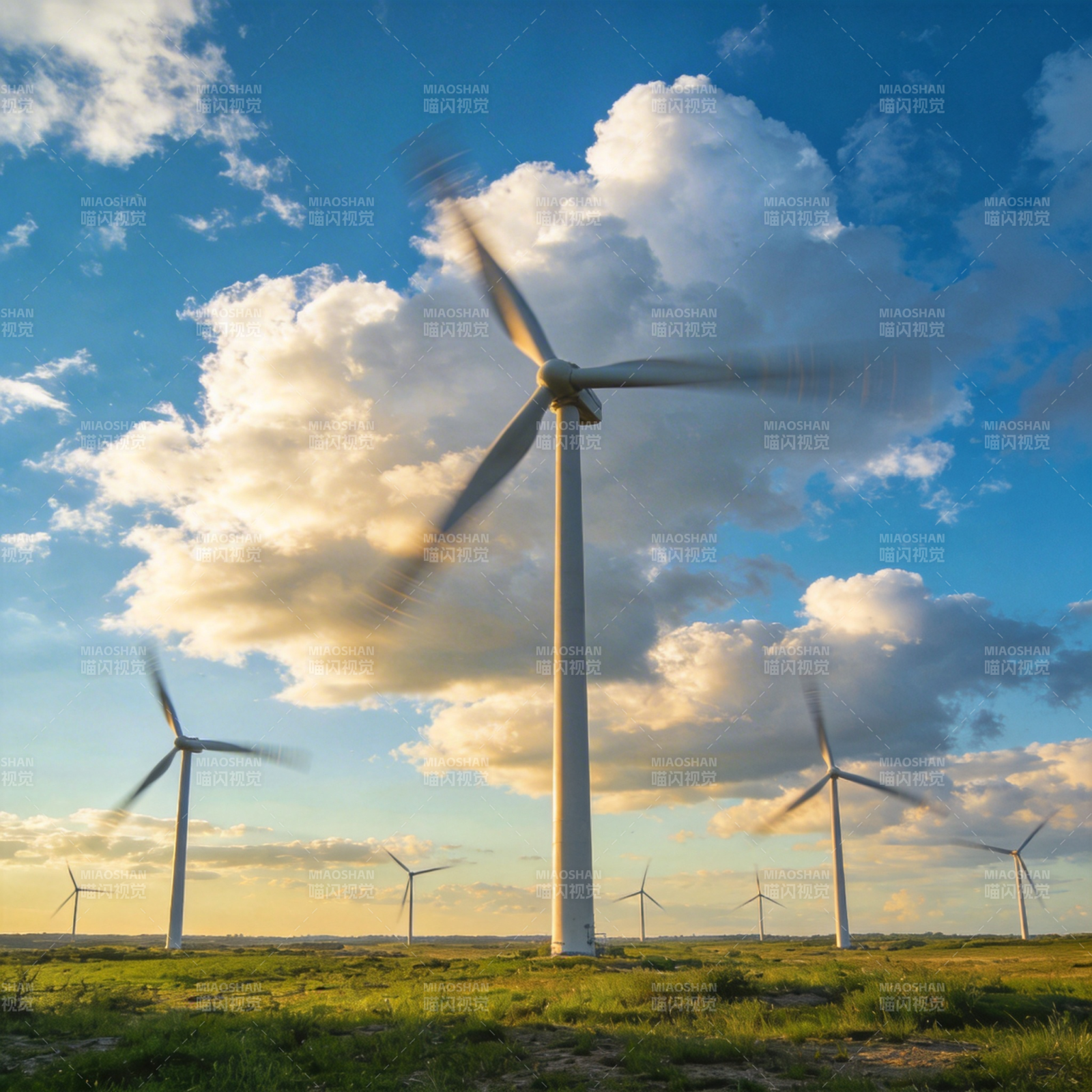 风车转动 蓝天白云图片