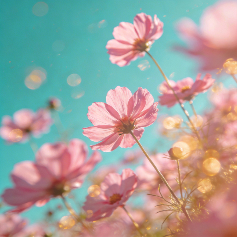 粉花映碧空图片