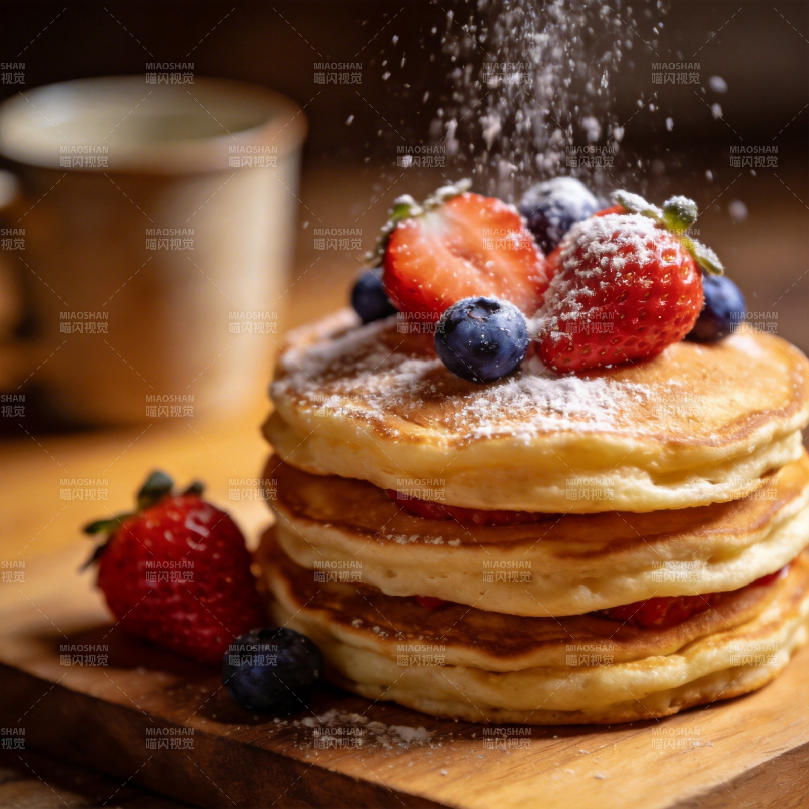 草莓蓝莓煎饼图片