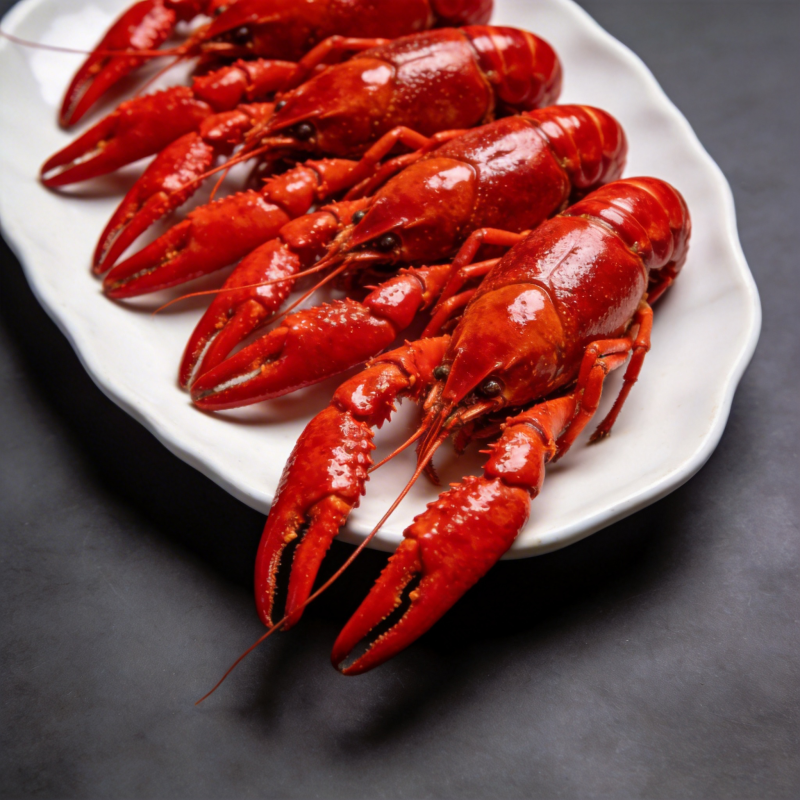 鲜红龙虾列盘中图片