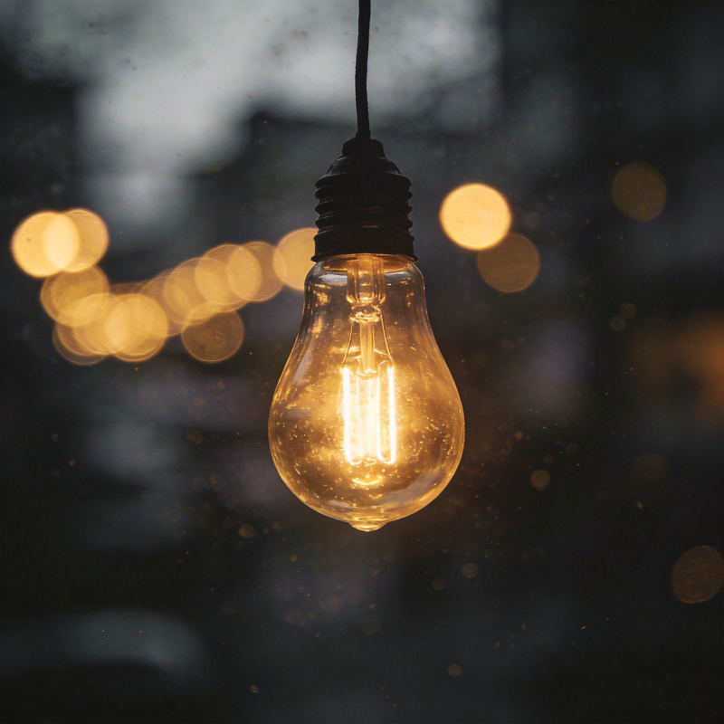 暖光灯泡悬挂夜景图片