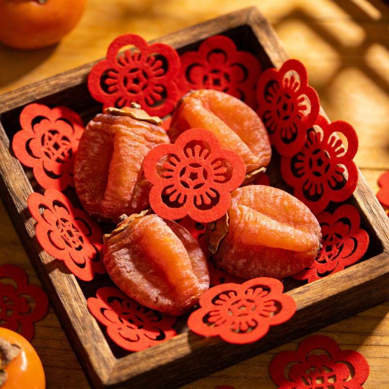 柿饼与红花剪纸图片