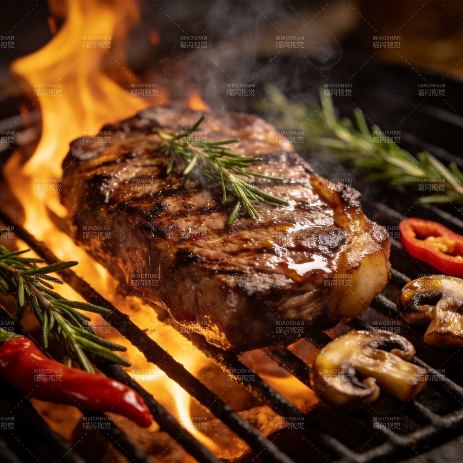 火焰烤牛排图片
