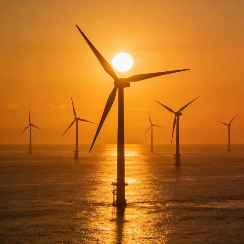 海上风车日落图片